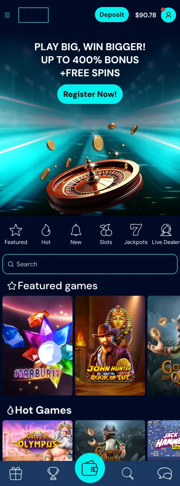 Cyan Fortune casino theme on mobile