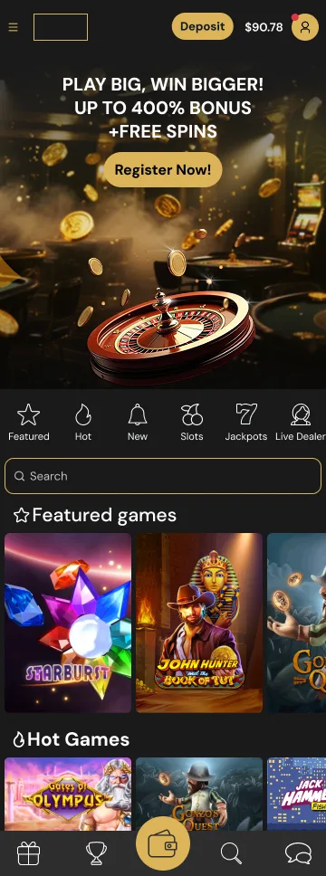 Golden Empire casino theme on mobile